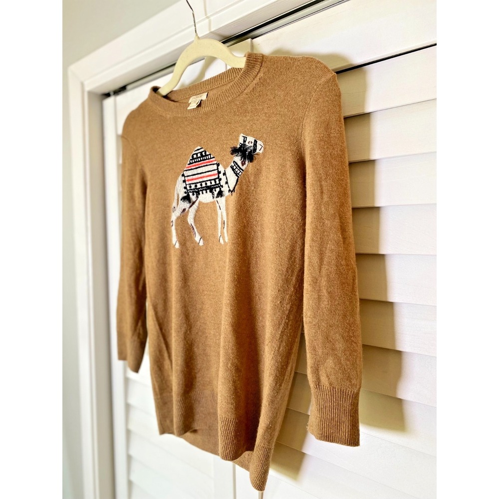J.Crew Camel Sweater Women's 3/4 Sleeves Crew Neck Boho Office Luxe | XS - Picture 2 of 5